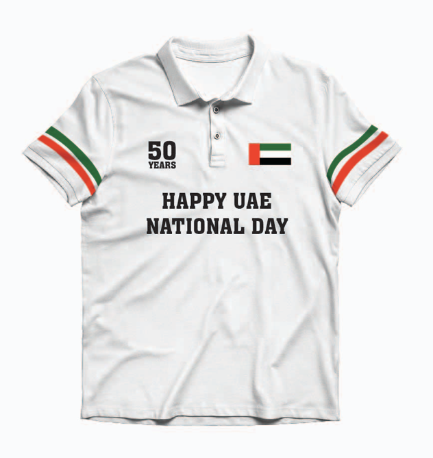 National Day theme UAE Flag colors red white and black polo shirts