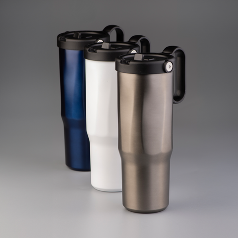 EXPLORER Powder Coating – Versatile 900ml Recycled Stainless Steel Mug with Straw
