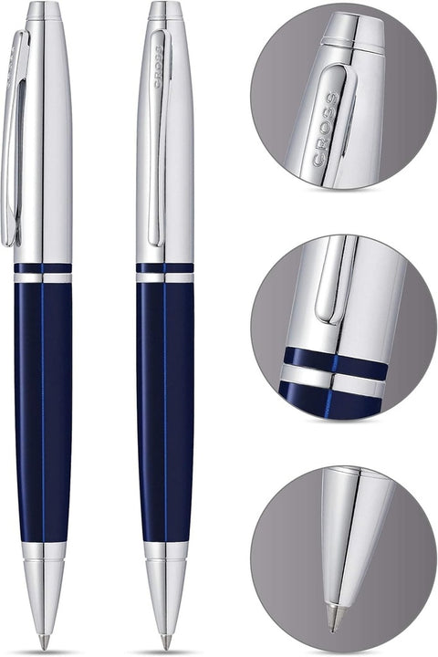 WICR 5295 Cross Calais™ Chrome/Blue Lacquer with Polished Chrome Appointments Ballpoint Pen