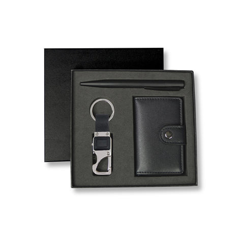 GSGL 9537 REINE - Set of RFID Card Holder, Key Chain and Pen - Black