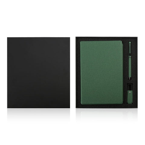 GSSN 9557 LENZEN - CHANGE ZERO Sustainable Gift Set with Refillable Notebook, Pen & USB Keychain - Green