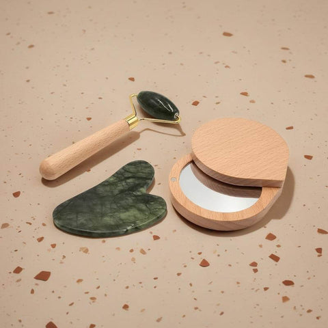 GSWP 3102 - LUNA - Set of Jade Face Roller, Guasha and Mirror