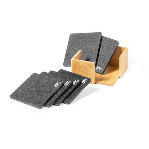 CSEN 9112 LAAX - eco-neutral RPET Set of 6 Felt Coasters with Bamboo Stand