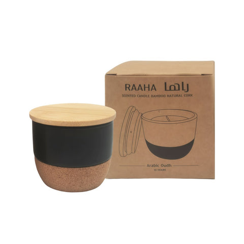 SCEN 9203/4 RAAHA - Arabic Oudh Scented Candle in Ceramic Holder with Bamboo Lid