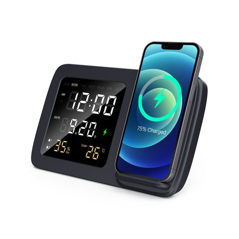 ITWC 1237 RISE - Giftology Digital Alarm Clock & Wireless Charger - Black