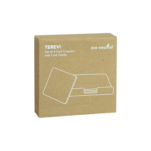 CSEN 9175 TEREVI - eco-neutral set of 4 Cork Coasters with Cork Stand