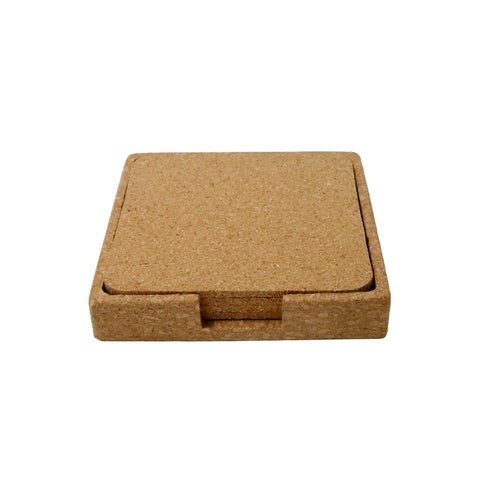 CSEN 9175 TEREVI - eco-neutral set of 4 Cork Coasters with Cork Stand