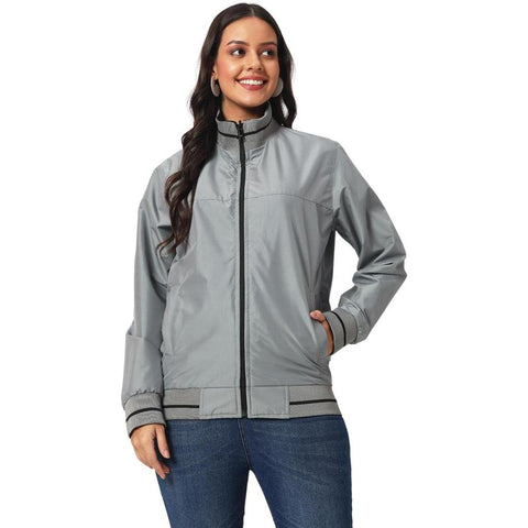 VARSITY - SANTHOME Women's Lightweight Reversible Bomber Jacket - Black/Grey