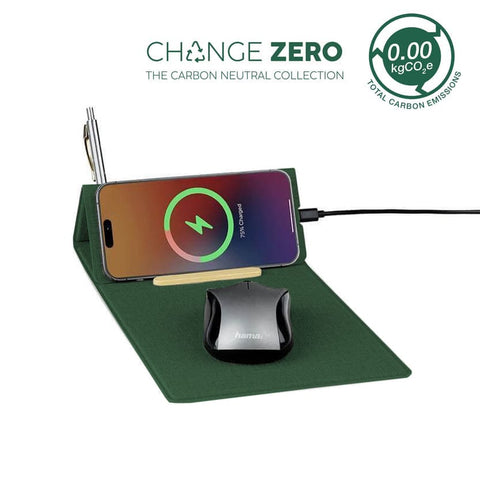 ITWC 1239 / 1202/3/4 BLACE - CHANGE ZERO Recycled PU 15W Wireless Mousepad & Desk Organizer - Green
