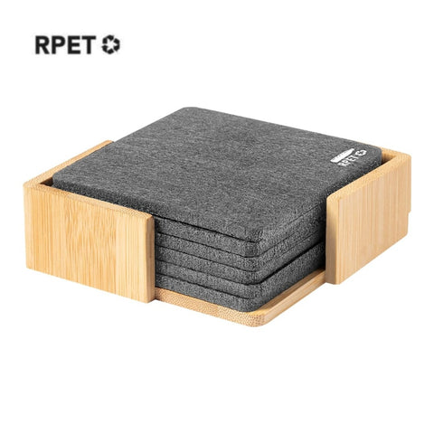 CSEN 9112 LAAX - eco-neutral RPET Set of 6 Felt Coasters with Bamboo Stand