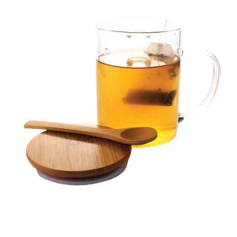 Clear Glass Mugs with Bamboo Lid and Spoon