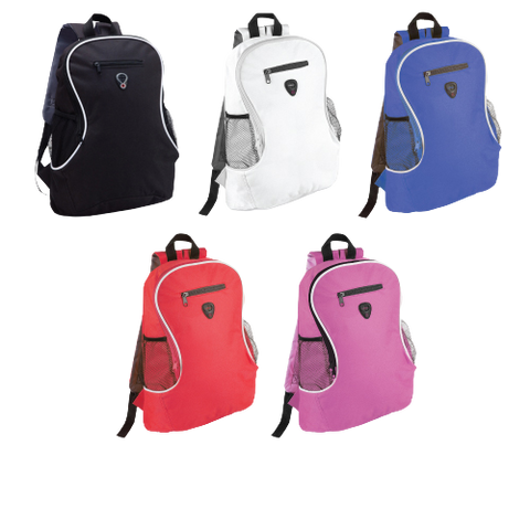 Promotional Solid Color Backpack with white trim and three pockets