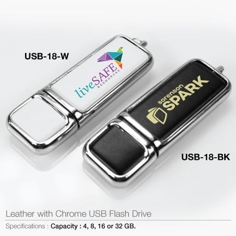 Leather with Chrome USB Flash Drives