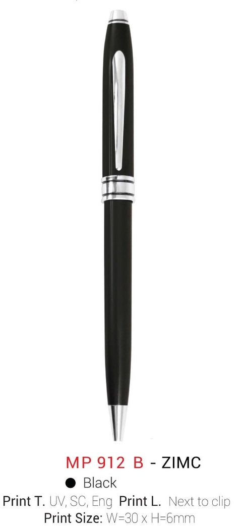 MP 912 B ZIMC Metal Ball Pen - Black